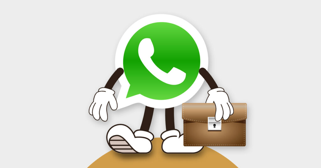 Icono de WhatsApp sosteniendo un portafolios. Trabajo remoto